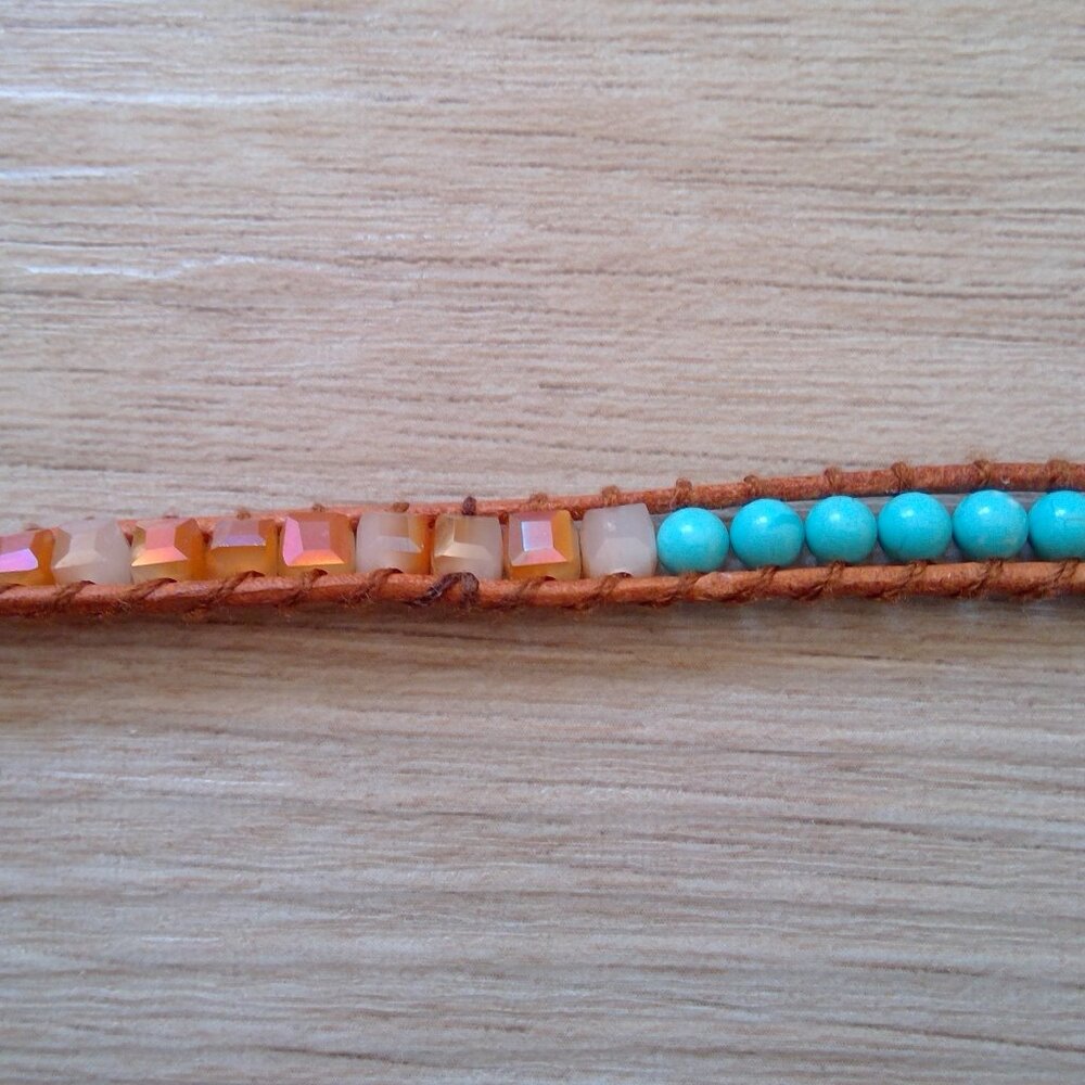 Gorgeous Turquoise Colour Stone and Leather Beaded Necklace - Picture 9 of 11